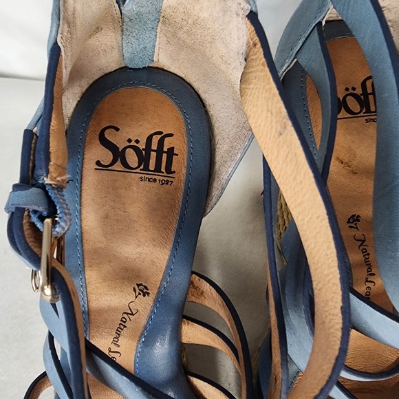 Söfft Blue Leather Strappy Espadrille Wedge Sandals Size 8.5M - Picture 8 of 8
